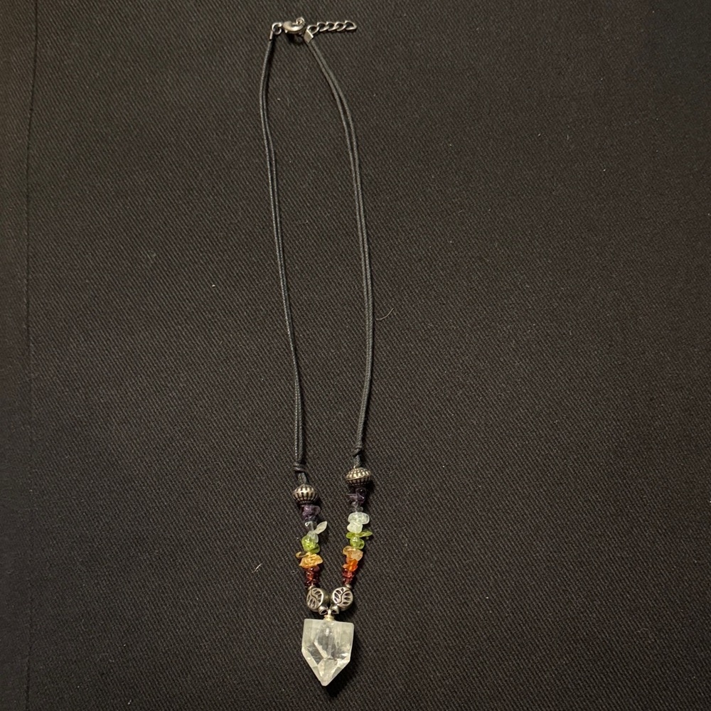 Quartz Crystal Pendant Necklace with chakra color Beads